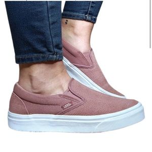 Vans Classic Slip-On Shoes Sneakers Pink Herringbone